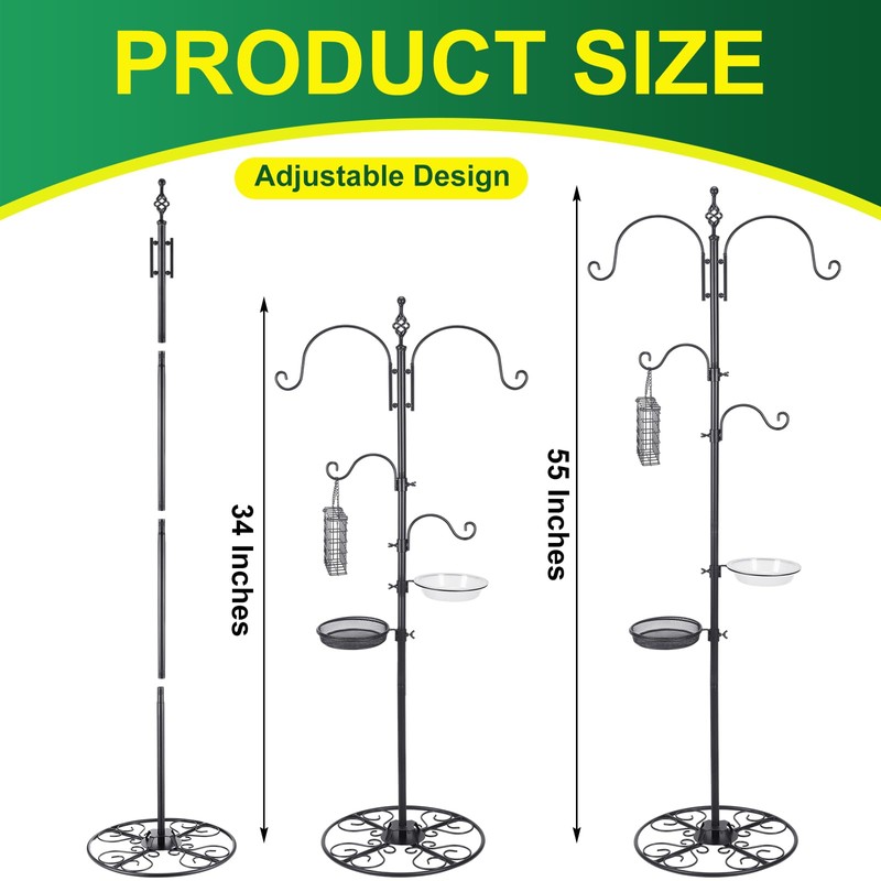 MorningRo Adjustable Shepherd Hook Stand, 34"- 55" Black Iron Shepherd