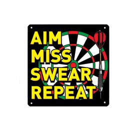 Aim Miss Swear Repeat Funny Darts Sign Metal Tin Signs, Darts Poster for Home/Office/Garages/Restaurants/Bedroom/Cafes Bars Pub/Man Cave Wall Decor Plaque Sign 12x12 Inch