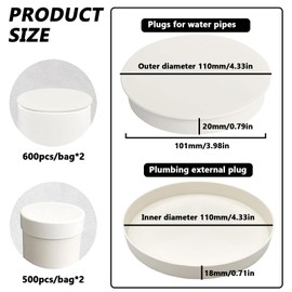 FHBHJNATC Pack of 4 Pipe Plugs, White PVC, Pipe Sealing Plugs, Ventilation Pipe Cover, Outer and Inner Plugs, Suitable for Covers of Drainage Pipes and Ventilation Ducts (110 mm)