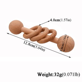 Arakierst 2pcs Beech Wood Ring Rattle Chew Wood Beads Rattling Teething Gym Montessori Toys Wooden Educational Ring Rattle (Rattle 2pcs)