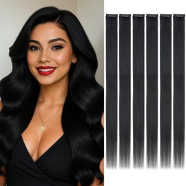 tesshair Clip in Hair Extensions Real Human Hair Remy Single Clip Double Weft 6 Pcs Seamless Highlight Straight Human Hair Clip in Extensions for Women #01 Jet Black - 20 Inch