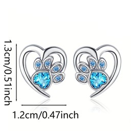Paw Earrings for Women Sterling Silver Blue Heart CZ Paw Print Stud Earrings Sweet Cute Puppy Cat Dog Paw Earrings Hypoallergenic Animal Lovely Gifts for Pet Lovers Daughter Birthday