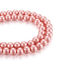 Cheriswelry 100pcs/strand 8mm Round Glass Pearl Beads Strand Tiny Satin Luster Pearl Beads Loose Spacer for DIY Bracelet Necklace Earrings Jewelry Making Crafts Supplies (Coral)