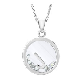 Tuscany Silver Floating CZ Stones J Round Pendant on Curb Chain of 46cm/18 Inch