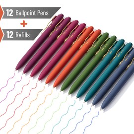 Mr. Pen- Ballpoint Pens with Case, 12 Pack, Colorful Ink, 12 Refills, 0.7mm Cute Ballpoint Pens Assorted Color Ink