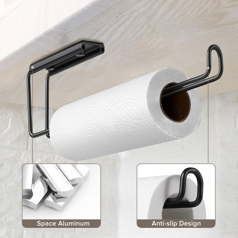 Brencco Kitchen Roll Holder, Wall Mount, Aluminium, Black - Modern