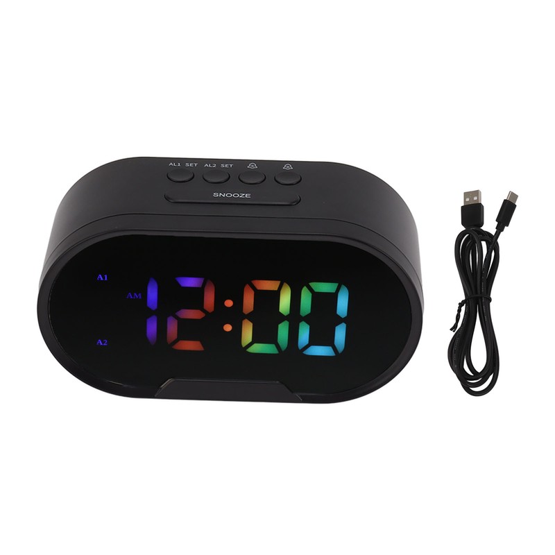 Digital Clock LED Alarm Big Digits Color Display Dimmable Adjustable