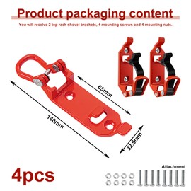 Pack of 4 Shovel Holders for Roof Racks, Roof Rack Accessories with Tension Lock and Rubber Metal Clamps for Trucks, Cars and Boats, Heavy Duty Wall Mounting Brackets for Tools