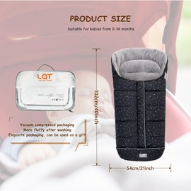 LAT Universal Footmuff for Pushchair, Winter Cosy Toes Fit Baby Bunting Liner for Stroller,Buggy,Pushchair & Pram Footmuffs,Detachable Baby Pram Liner (Basic, Black+White Stars)