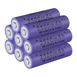 DQGG 14500 Rechargeable Batteries Button Top 3.7V 2500mAh for Flashlights Headlamps (8 Pack)