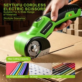 Cardboard Cutter, 4V Rechargeable Cordless Electric Scissors with 2 Blades, Safety Lock & LED Light, Electric Box Cutter for Thick Cardboard, Fabric, Plastic, Leather（Green）