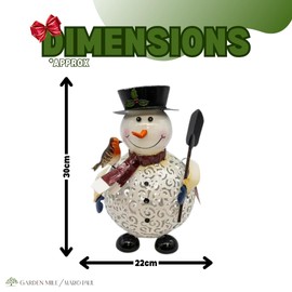 Marco Paul LED Snowman Christmas Decor Christmas Decorations Indoor Metal Snowman Robin Christmas Ornaments Home Decor Figurine Decoration Pre-lit Xmas Decor Christmas Decorations (white, medium)