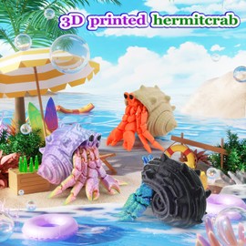 TiTiC 3D Printed Hermit Crab,3D Printed Animals Fidget Toy, Articulated Flexible 3D Printed Hermit Crab,Realistic Slithering Design, Home Office Executive Desk Decor (Red-Gold)