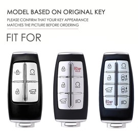 ontto Car key Card cover fit for Hyundai Genesis GV70 GV80 GV90 G70 G80 G90 handmade leather key case holder keyring key chain Smart Key Shell protector Accessories 6 buttons Black