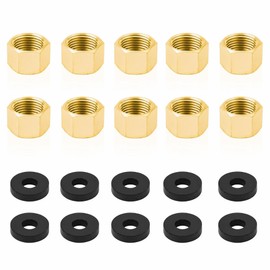 10 Pcs 3/8 Inch NPT Brass Pipe Caps with Rubber Washers, Female Pipe Plugs