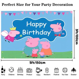 Pig Backdrop, Pig Birthday Party Backdrop, Children Birthday Party Photo Background - 3x5ft
