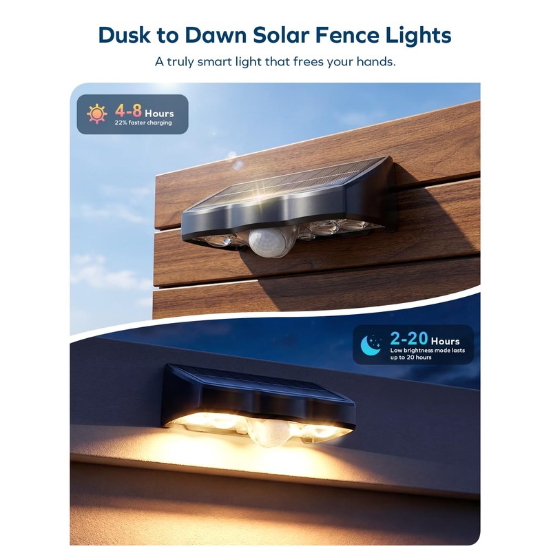 nibuuecer Solar Fence Lights Outdoor with Motion Sensor, 8 Pack