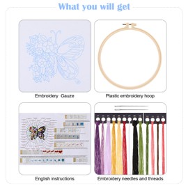 JSRQT Butterfly Embroidery Cross Stitch Set, Flower Stamped Embroidery Starter Kit, Embroidery Cross Stitch Starter Kit, DIY Sewing Craft Art for Beginners Adults