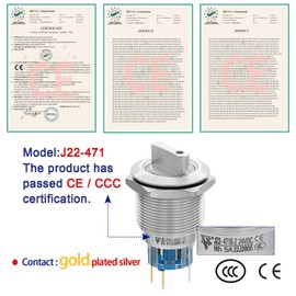 22mm Selector Switches Rotary Switch On Off 2 Positions for Lamp 12V~24V Red Led Stainless Steel 5A 250V Maintained Latching Select 1NO 1NC SPDT with Wire (22mm 2 Positions, Red)
