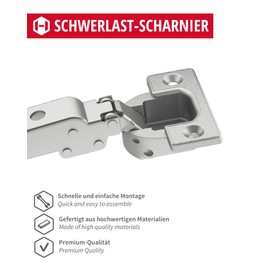 Gedotec Door Hinge for Wide Wooden Doors up to 40 kg - Pot Hinge | 1 Piece Heavy Duty Hinge J95 - Corner Stop | Nickel-Plated - with Automatic Closing | Pot Bore: 40 mm | Hinges for Screwing