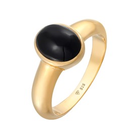 Kuzzoi 0611530221 Men's Signet Ring with Black Onyx Stone 925 Sterling Silver Gold-Plated Silver Ring with Polished Gemstone, Golden Ring for Men in Ring Size 60 - 66, Sterling Silver, Onyx