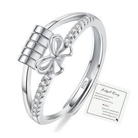 DOA 925 Sterling Silver Fidget Ring, Adjustable Thumb Anxiety Ring for Anxiety Women, Spinner Bow Rings to Relieve Stress & Worry in Platinum