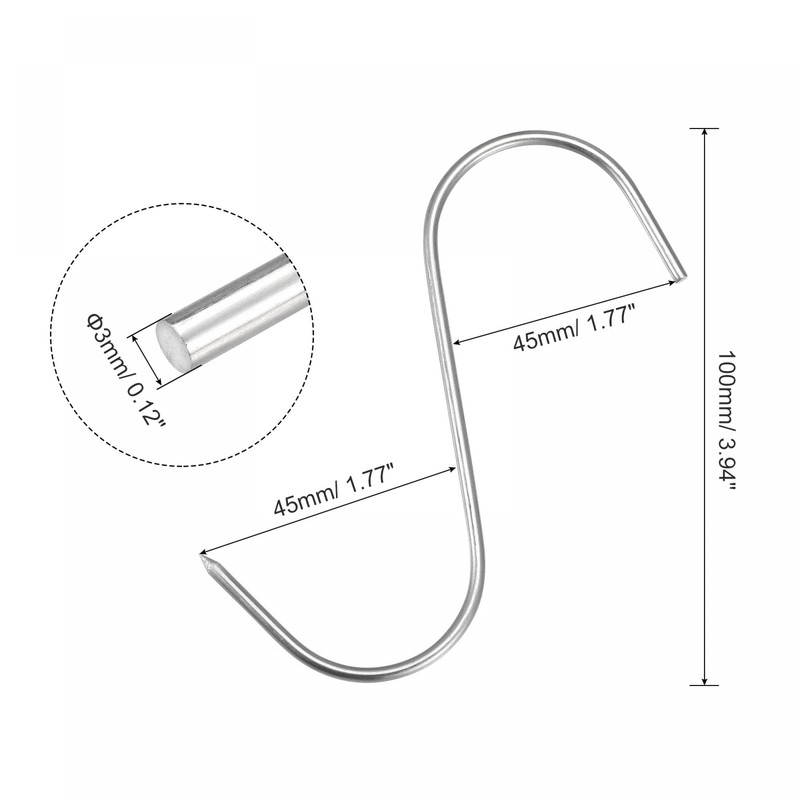 uxcell 3.94" Meat Hooks, 0.12" Thick Stainless Steel Butcher S-Hook
