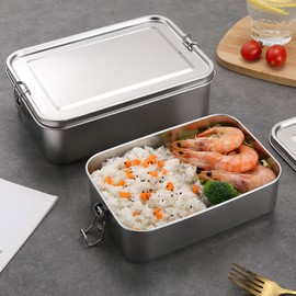 ALLOMN Stainless Steel Lunch Box, 850ml Bento Box with Locking Clip for Adults and Kids, Portable Food Container, Leakproof Lunch Box, Small Snack Box for Camping, Travel, School