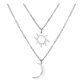 Collar Con Sol Y Luna Doble Cadena En Acero Inoxidable