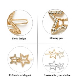 Pack of 8 Women's Hair Accessories, Gold, Silver, Hair Clip, Wedding, Minimalist Geometric Hair Clip, Hollow Star Hair Clip, Pin Hair Accessory for Women and Girls Headpiece