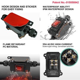 Gebildet Inline Switch 12V-230V/35A DPST Double Sided Wiring Switch 35A with 10AWG Cable, Waterproof DC Inline Switch IP66 for Automobile and Home Appliances