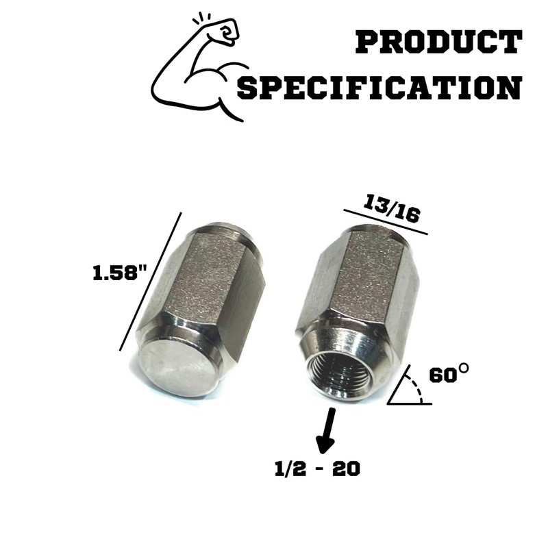 MIGHTY FASTENERS Acorn Lug Nuts, 1/2"-20 Thread, 304 Stainless Steel,