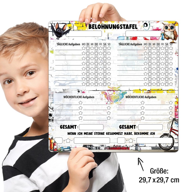 TOBJA Children's Magnetic Reward Board - Graffiti Design with Owl