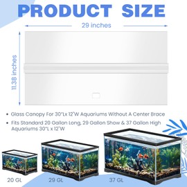 Juexica Aquarium Acrylic Canopy Set 29 x 11.38 x 0.28 Inch for 20/29/37 Gallon Without Center Brace Aquariums Cover Fish Tank Lid with a Hook Knife, Clear
