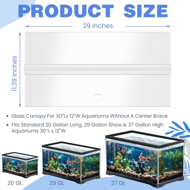 Juexica Aquarium Acrylic Canopy Set 29 x 11.38 x 0.28