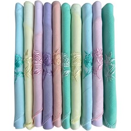 Caruso Italy Light Women's Embroidered 100% Pure Cotton Handkerchief Multicolor - Pack of 10