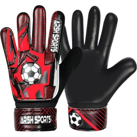 Arsh Sports Soccer Goalie Gloves for Kids,Goalkeeper Gloves for Youth Boys Girls 4MM Latex Palm,Anti Slip,Super Gip Double Wrist Protection (Black-Red, Size 7 Suitable for Size S-M Adult)