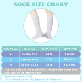 12 Pairs Girls Kids Knee High Socks Long School Uniform Socks Uniform Dress Socks Soft Crew Socks Baby Toddler (White,8-12 Years)