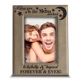 BELLA BUSTA - I love you to the moon and back, to infinity and beyond, forever & ever - Engraved Leather Picture Frame-Christmas Gift (5"x 7" Vertical)