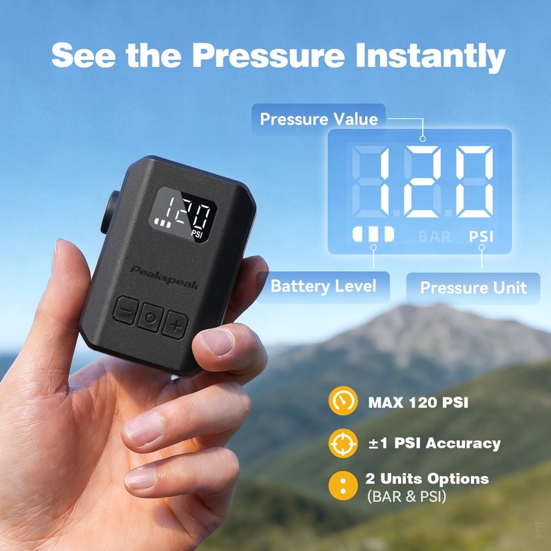 Peakspeak Mini Electric Bike Pump AS260PRO, 120PSI Portable Bicycle Pump