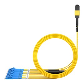 AMPCOM MPO to LC Breakout Cable 9/125μm Singlemode OS1/OS2(12 Fiber, MPO to LC, Type B, LSZH/Riser, UPC, Yellow) 2m (6ft)