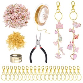 173-Piece DIY Key Ring Set, Make Yourself with Pink Charms and Carabiner Hook, Small Keychain Making Kit, Metal Rings for Crafts, Stainless Steel Key Rings for Crafts Enthusiasts Girls