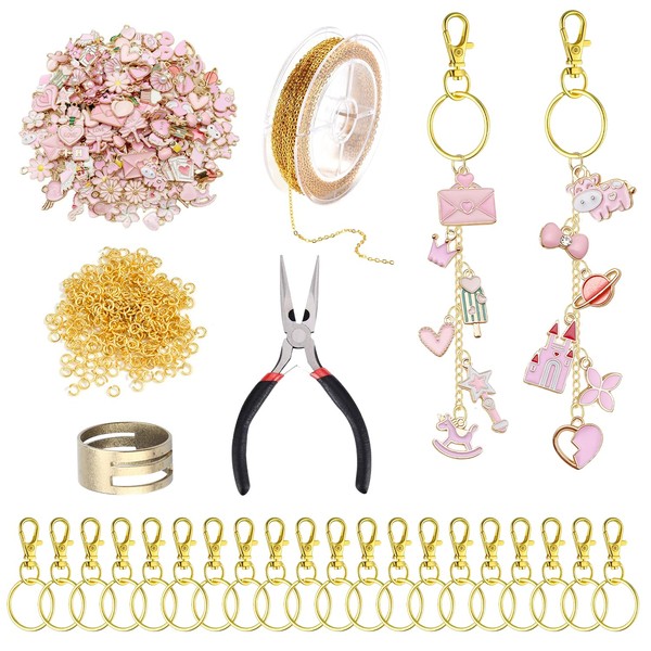 173-Piece DIY Key Ring Set, Make Yourself with Pink Charms