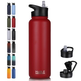 HASLE OUTFITTERS 40oz Stainless Steel Water Bottle, Vacuum Insulated Double Walled Leak Proof Sports Water Bottle with 2 Lids (Straw and Spout Lid) Thermo Mug Keep Cold and Hot(Red,1)