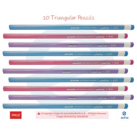 Doms Triangular Wood Graphite 10 Pencils With Eraser Sharpener For School Home Office Nursery Kids Students
