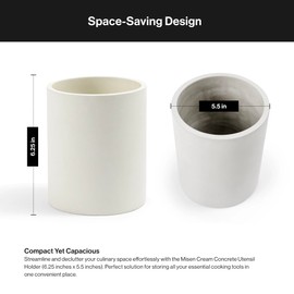 Misen Cream Concrete Utensil Holder - Kitchen Tool Organizer, Large Utensil Container for Countertop, Stainless Steel Holder - Compatible Prep Tool Sets 5 and 10 Piece - 6.25in x 5.5in