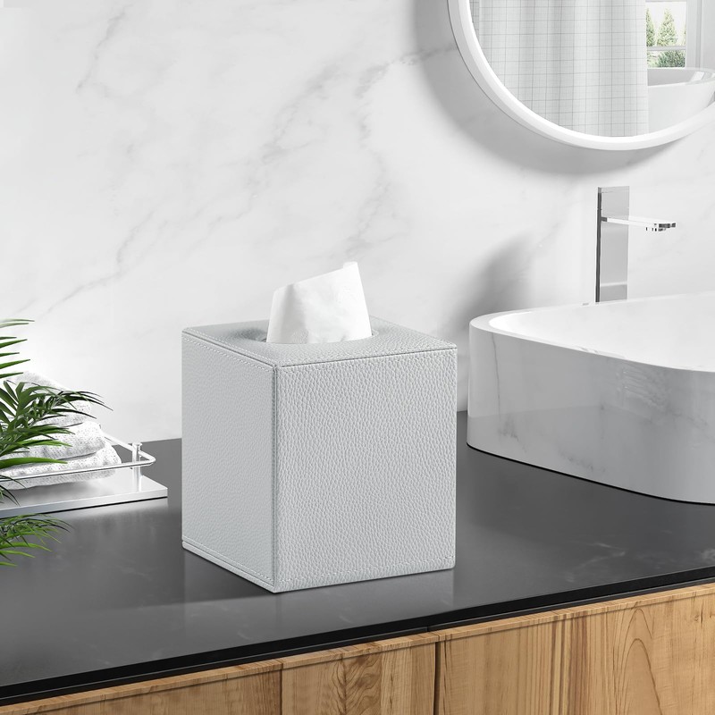 JLAMBOM PU Leather Tissue Box Cover Square Tissue Box Holder