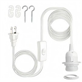 20FT Hanging Lantern Extension Cord, Pendant Light Cable with On/Off Switch - E26/E27 Pendant Light Socket, White DIY Lamp Socket for Chandeliers & Ceiling Lights -1 Pack