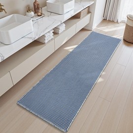 SIXHOME 60 x 120 cm Blue/White Bath Mat, Super Absorbent Waffle with Tassels, Bath Mat, Non-Slip Machine Washable Bath Mat for Bathroom