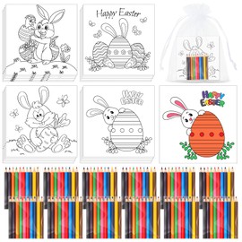 Spakon 20 Sets Easter Activity for Kids 20 Pcs Easter Coloring Page with 20 Pack Coloring Pencils and Organza Bags Easter Egg Basket Stuffer Coloring Book Easter School Party Favor Gifts for Kids